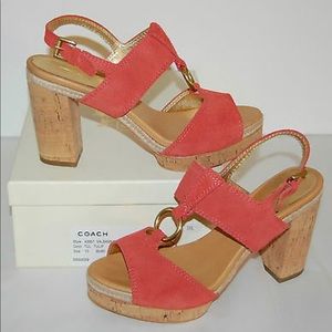 Coach Valeann Suede Cork Platform Sandal Tulip 8.5